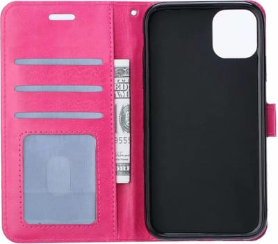 Hoesje - Geschikt voor Apple iPhone 11 - Luxe Bookcase - Walletcase Hoes - Portemonnee - Cover - Telefoonhoes - Donkerroze