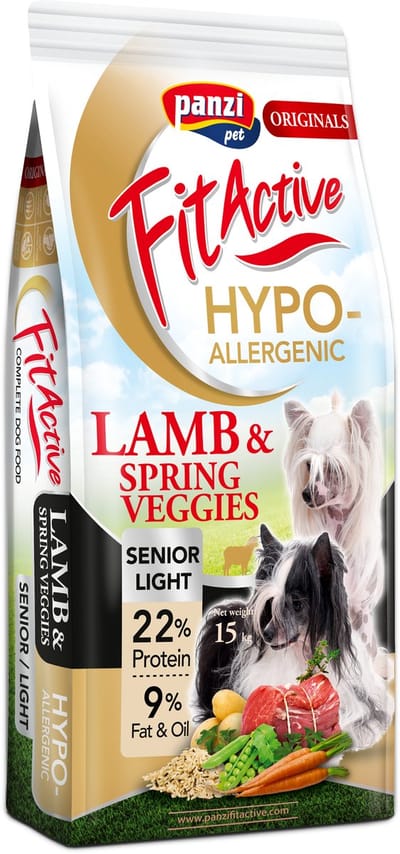 Fit Active Hypoallergenic Senior – Hypoallergene hondenbrokken met lam – Hondenvoer zonder kip voor oudere honden of honden met overgewicht – 15kg