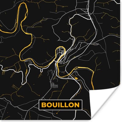 Poster Goud - Stadskaart - Plattegrond - Bouillon - Kaart - 100x100 cm XXL