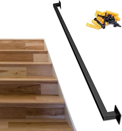 Vierkante Trapleuning - Wandmontage Leuning - Trap Veiligheid - Verzinkt Staal - 16 voet - Zwart