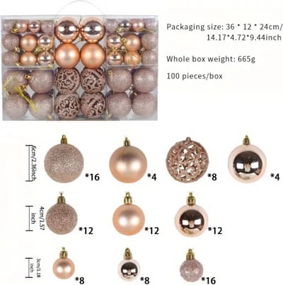 Livano Kerstballen - Kerstversiering - Plastic - Rose/Goud - Kerstballenset - 100 stuks