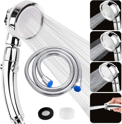 Dailygoods- Douchekop Hoge Druk - Douchekop met Slang 2M - Handdouche met 3 Straalmodi - Multifunctionele Shower Head - Chroom Oppervlak - Waterstopfunctie