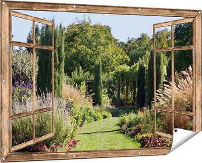 Gards Tuinposter Doorkijk Tuin - 150x100 cm - Tuindoek - Tuindecoratie - Wanddecoratie buiten - Tuinschilderij