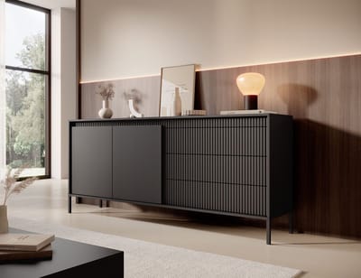 Meubella - Dressoir Saran - Mat zwart - 187 cm