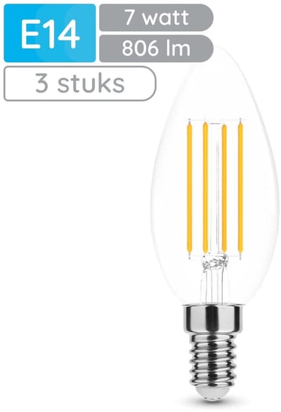 Modee E14 LED Lamp Dimbaar 7W - 806lm - 4000K - Neutraal Wit - LED Filament Kaarslamp B35 - Vervangt 50W Halogeen Gloeilamp - 3 stuks