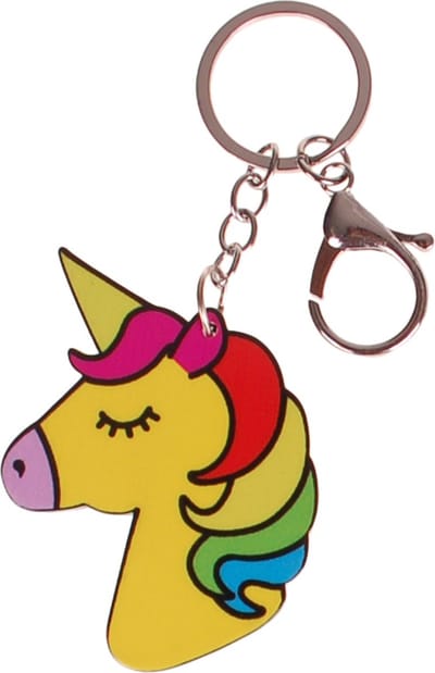 Sleutelhanger/Tashanger - Eenhoorn Rainbow Geel - Clip Zilverkleurig - Kunsstof - 7x5cm