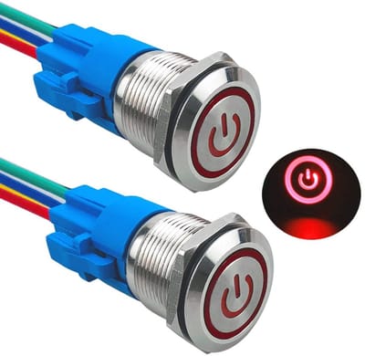 Dailygoody - Vergrendelende Drukschakelaar - 2 Stuks - Waterdichte Schakelaar - Rood Led - 19 mm - Geschikt voor Auto