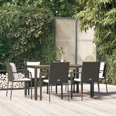 vidaXL - 7-delige - Tuinset - met - kussens - poly - rattan - zwart