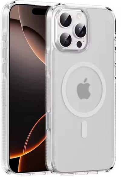 New Age Devi - Hoesje geschikt voor iPhone 16 Pro Max - Magsafe Compatibel - Siliconen Hoesje - Witte Rand - Transparant