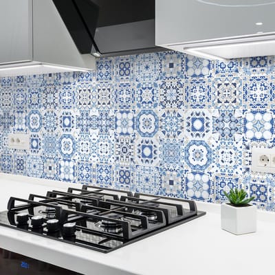 Zelfklevende tegelmuurstickers voor keuken en badkamer - 24 cementtegelstickers, Azulejos Triano-stijl - 24 stickers, 15x15 cm