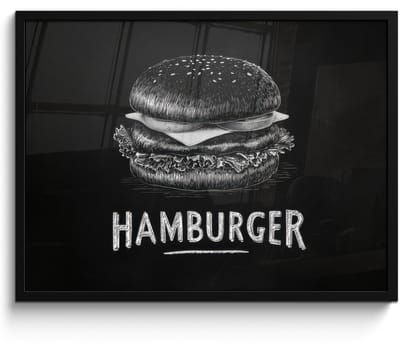 Poster in lijst - Fotolijst 80x60 cm - Posters - Hamburger - Krijttekst - Zwart - Wit - Posterlijst zwart - Decoratie - Wanddecoratie woonkamer - Muurdecoratie slaapkamer