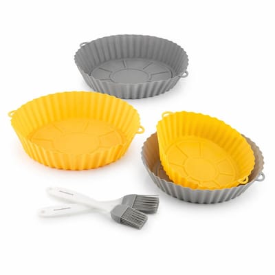 Set van 4 siliconen manden met handgrepen voor airfryer en 2 keukenkwasten InnovaGoods