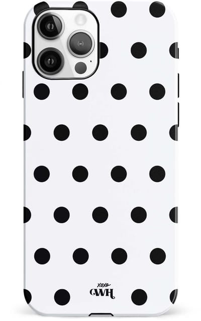 xoxo Wildhearts Polka Dots (Wit) - Double Layer - Hoesje geschikt voor iPhone 12 Pro hoesje - Hard case met stippen patroon - Beschermhoes - shockproof case - Stippatroon - Wit / Zwart