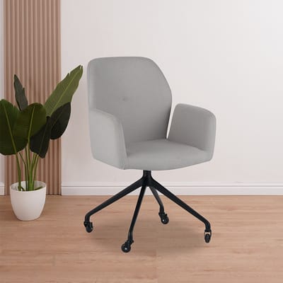 Bronx71® Scandinavische eetkamerstoel op wieltjes Runa gerecyclede stof grijs - stoel