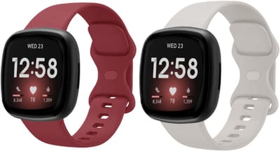 Strap-it Bundel – 2x Siliconen Horlogebandjes geschikt voor Fitbit Versa 3/4 & Sense/Sense 2 (Wijnrood & Lichtbeige, Maat L)