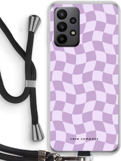 Case Company® - Hoesje met koord geschikt voor Samsung Galaxy A23 hoesje met Koord - Grid Paars - Telefoonhoesje met Zwart Koord - Bescherming aan alle Kanten en Over de Schermrand