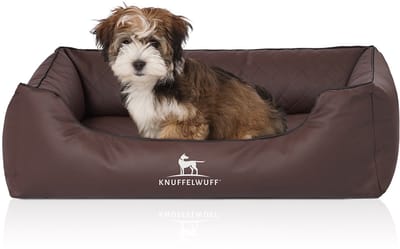 Knuffelwuff orthopedisch hondenbed Madison van laser-gewatteerd kunstleer M-L 85 x 63cm bruin
