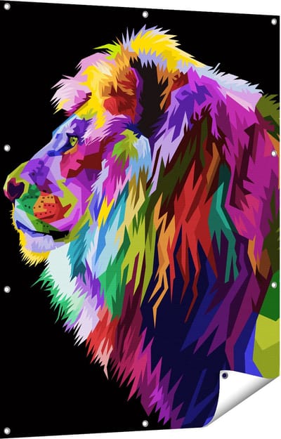 Gards Tuinposter Gekleurde Leeuw - Abstract - Kleur - 90x120 cm - Tuindoek - Tuindecoratie - Wanddecoratie buiten - Tuinschilderij