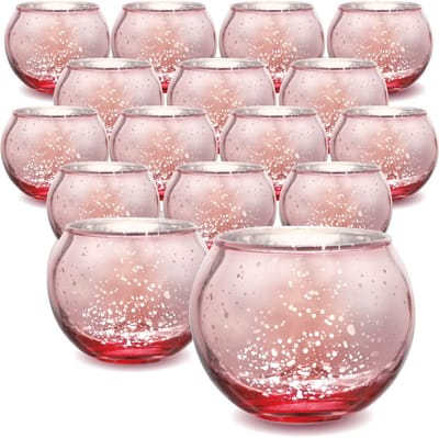Set van 24 Roségoud Kleurige Waxinelichthouders - Decoratieve Glazen Kaarsenhouder voor Bruiloft en Feest