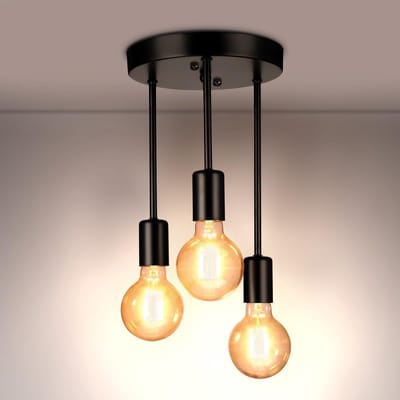 Unyqoos® Vintage Zwarte Plafondlamp met 3 Verwisselbare E27 Spots voor Diverse Ruimtes
