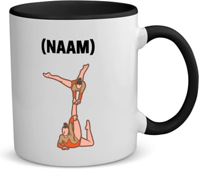 Akyol - acroyoga 2 vrouwen met je eigen naam koffiemok - theemok - zwart - Acrobatiek - mensen die acrobatiek/acroyoga beoefenen - acrobaat - acroyoga - mensen die houden van acrobatiek - verjaardag - cadeau - kado - geschenk - gift - 350 ML inhoud