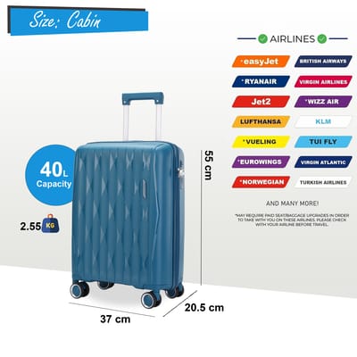 Robuuste harde koffer voor in de cabine 37,5 x 20,5 x 55 cm TSA-bagage Geschikt voor Easyjet, Ryanair, Wizzair