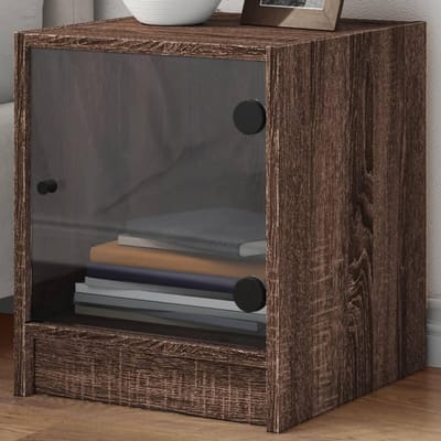 Nachtkastjes Set - Bijzetkastjes - Opbergen Slaapkamer - Glazen Deuren - 35x37x42 cm - Eikenbruin
