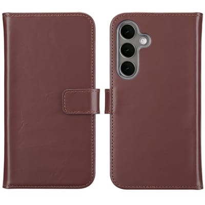 Selencia Hoesje - Geschikt voor Samsung Galaxy S25 - Echt Lederen Bookcase - Donkerbruin