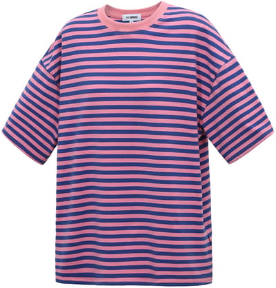 Colorful Striped Tee – Casual Shirt met Korte Mouwen – Comfortabele Top voor Dagelijks Gebruik - Paars - Maat S