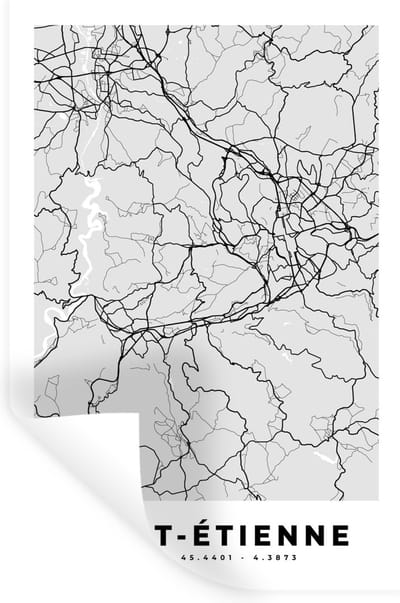 Muurstickers - Sticker Folie - Frankrijk - Plattegrond - Kaart - Saint-Étienne - Stadskaart - 20x30 cm - Plakfolie - Muurstickers Kinderkamer - Zelfklevend Behang - Zelfklevend behangpapier - Stickerfolie