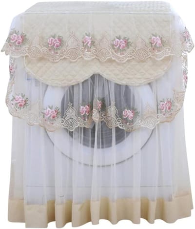 Wasmachinehoes - Apparaatbeschermer - Apparaat Beschermen - Kanten Ruche Bloemenprint - 60 x 60 x 85 cm - Beige