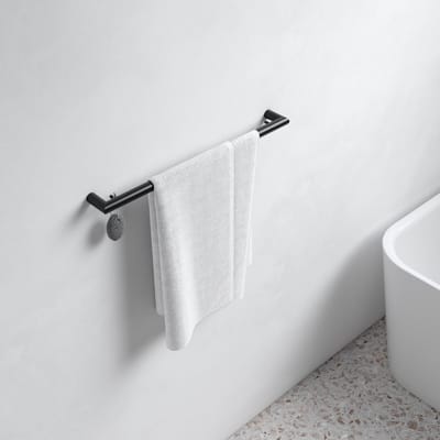 KEUCO Badhanddoekhouder van metaal, zwart mat, 60 cm lang, lijm of boren, voor badkamer of sauna, voor handdoeken, wandmontage, handdoekstang, Reva Black Selection