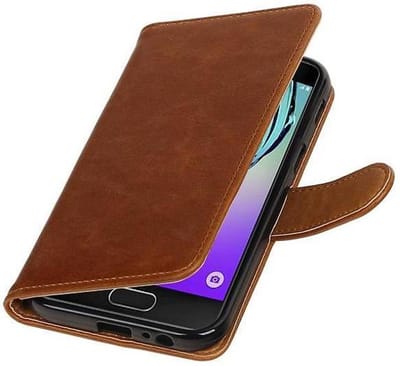 Zakelijke Book Case Telefoonhoesje Geschikt voor de Samsung Galaxy A3 2017 A320F - Portemonnee Hoesje - Pasjeshouder Wallet Case - Bruin
