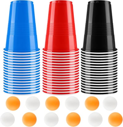 Bierpong Bekerset met 6 Tafeltennisballen en 50 Herbruikbare Partybekers - Perfect voor Feestjes en Spelletjes