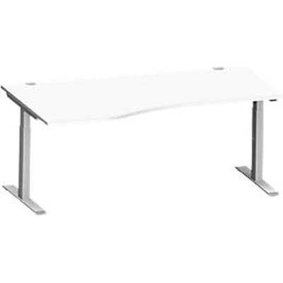 Schäfer Shop Genius bureau MODENA FLEX, vrije vorm links, T-poot rechthoekige buis, B 1800 x D 1000/800 x H 650-850 mm, wit/wit aluminium