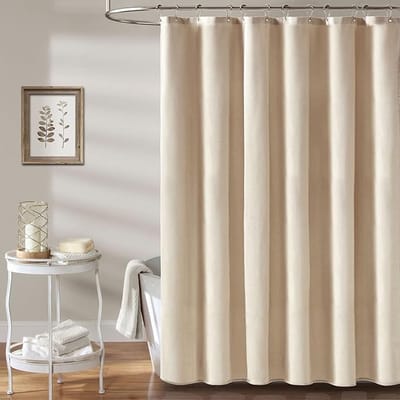 Floraweg linnen-effect douchegordijn met pu structuur,polyester, waterdicht douchegordijn, met ondoordringbare coating, anti-schimmel stof, met 12 douchegordijn ringen, wasbaar, 180 x 200 cm, beige