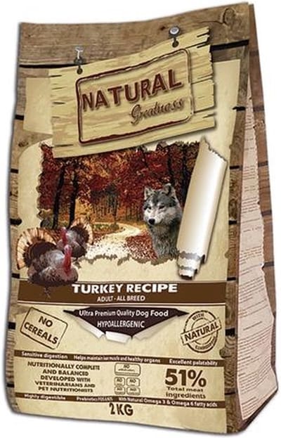 Hondenvoer Natural Greatness - Kalkoen Hypoallergeen - 2 kg, Natuurlijke Voeding zonder Tarwe