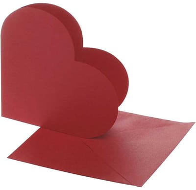 Hartvormige Kaarten, afmeting kaart 12,5x12,5 cm, afmeting envelop 13,5x13,5 cm, rood, 10 set