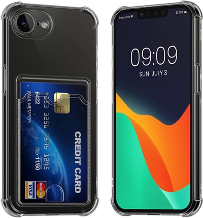 kwmobile Hoesje met kaarthouder voor Apple iPhone 17e / iPhone 16e - telefoonhoesje met kaartsleuf - Soft Case - beschermhoesje in zwart / transparant