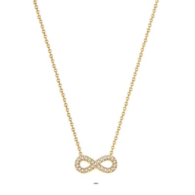 Twice As Nice Halsketting in goudkleurig edelstaal, infinity, steentjes 40cm+5cm