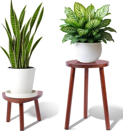 binnen, 2 stuks enkele plantentafels binnen, plantenstandaard, multifunctionele plantenplank voor woonkamer, balkon, tuin, terras, kantoor, walnoot