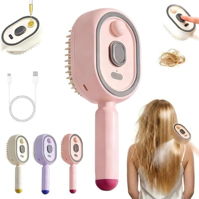 Elektrische Stoomborstel - Multifunctionele Stoom Haarborstel - Tegen Pluis en Statisch - Oplaadbaar - Verstelbare Tanden - Spray Functie - Anti Klit Haarborstel - Massageborstel - Anti Klit Borstel - Luchtkussenkam - Haar Stylen - Roze