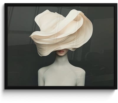 Poster in lijst - Fotolijst 70x50 cm - Posters - Vrouw - Beige - hoed - Posterlijst zwart - Decoratie - Wanddecoratie woonkamer - Muurdecoratie slaapkamer