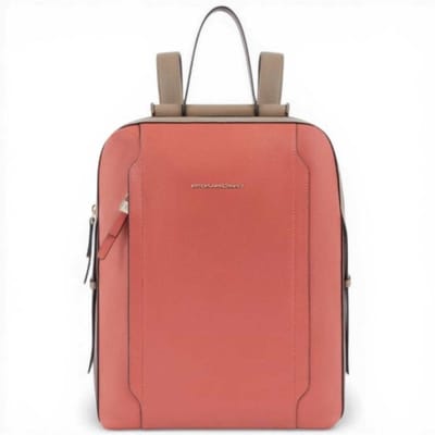 Piquadro Rugzak W92 Vrouwen Oranje en Moro Hoofd in stof en leer met laptop 14' en iPad