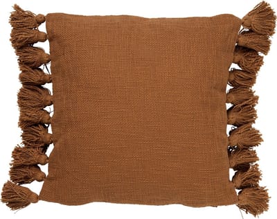 Dutch Decor RUBY - Sierkussen 45x45 cm - 100% katoen - met flosjes - Tobacco Brown - bruin - Inclusief binnenkussen - Luxe kussens voor woonkamer & bank