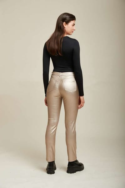 Broek Toxik3 hoge taille goud chrome lederlook