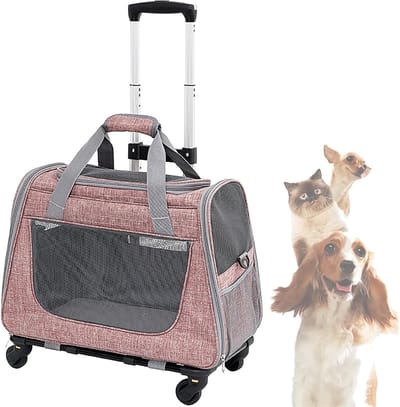 Huisdier transporttas - Reisrugzak wielen - Veilig reizen - Veelzijdige draagmogelijkheden - 55 x 28 x 35 cm - Roze