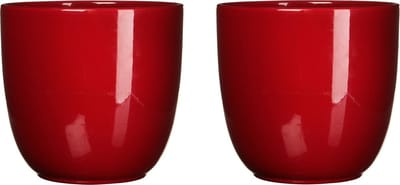 Mica Decorations Bloempot - 2x stuks - donkerrood - keramiek - 17 x 16 cm - plantenpotten