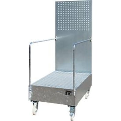Verrijdbare lekbak met geperforeerde plaatwand, van staal, capaciteit 2 x 200 liter vaten, gegalvaniseerd