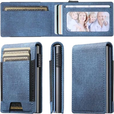 PU Leren Heren Portemonnee – Kaarthouder met Automatische Kaart Uitwerper – Pasjeshouder met Drukknop – Slimme Wallet voor Mannen - Blauw